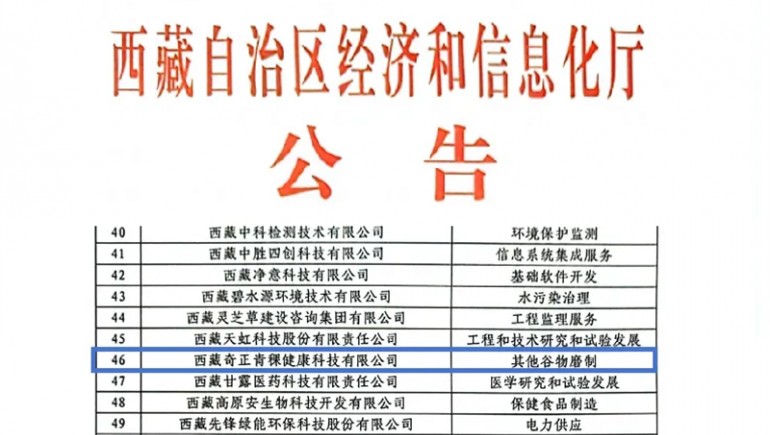 奇正青稞榮膺創(chuàng)新型中小企業(yè)認(rèn)證，引領(lǐng)青稞產(chǎn)業(yè)健康新潮流